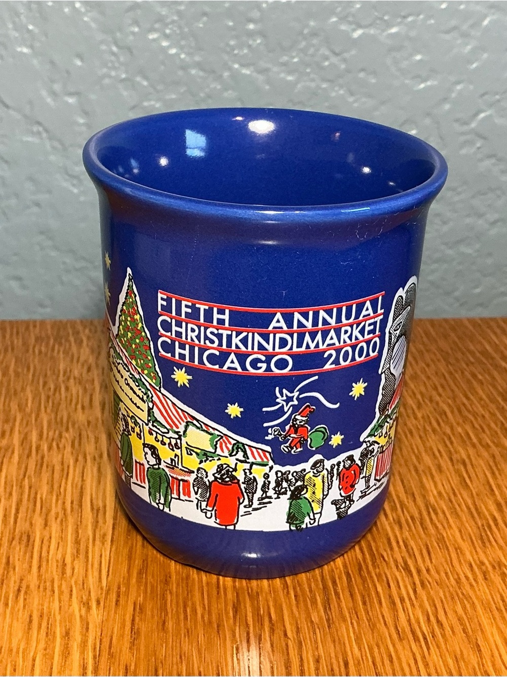 Rare Vintage 2000 Chicago Christkindlmarket Blue Souvenir Mug - 5th Annual